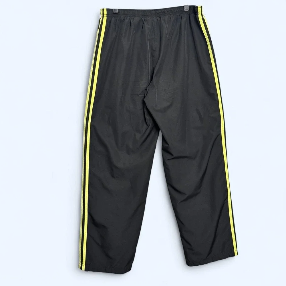 Vintage 2007 Adidas Men's L Black Yellow 3-Stripe Track Pants Y2K Windbreaker